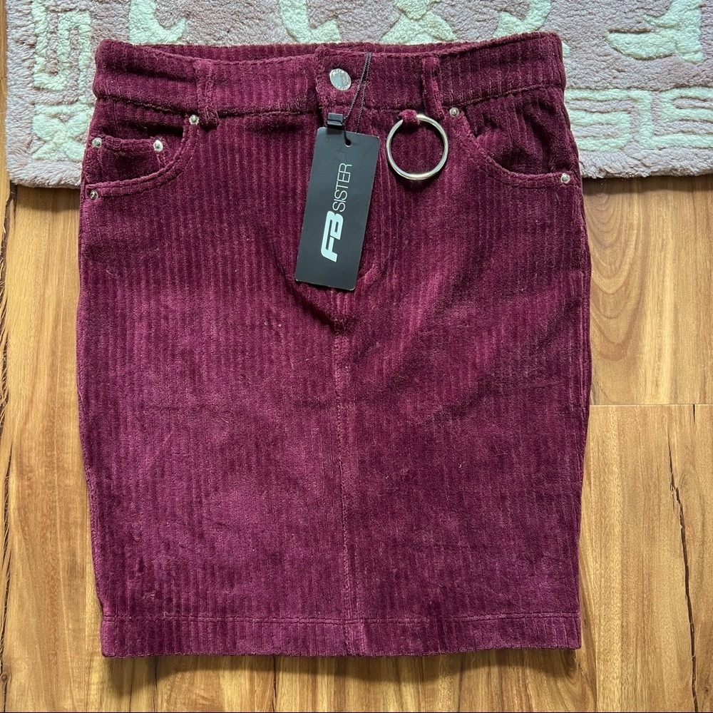 Burgundy corduroy skirt NWT FB Sister stretchy dark red pencil skirt y2k